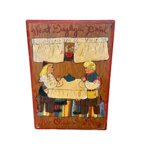 Antique Norwegian Give Us Today Our Daily Bread Wall Art Painting Wood Frame